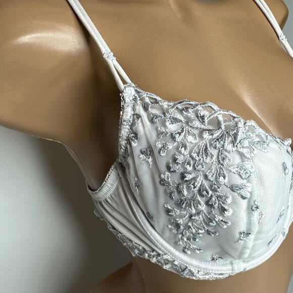Vintage La Perla Coquette Floral Embroidered Lace Underwire Bra 36 Muted Blue - Picture 4 of 16